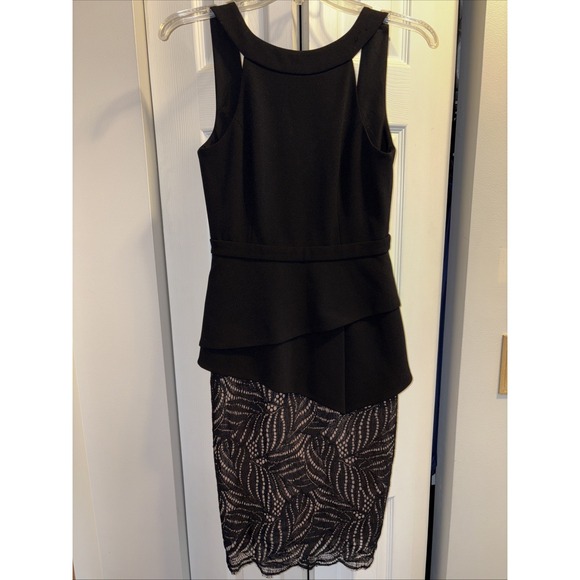 AUTH BCBG MAXAZRIA REYA LACE-PANELED DRESS Lace Layered Womens 2 Black Peplum‎ - Picture 4 of 7